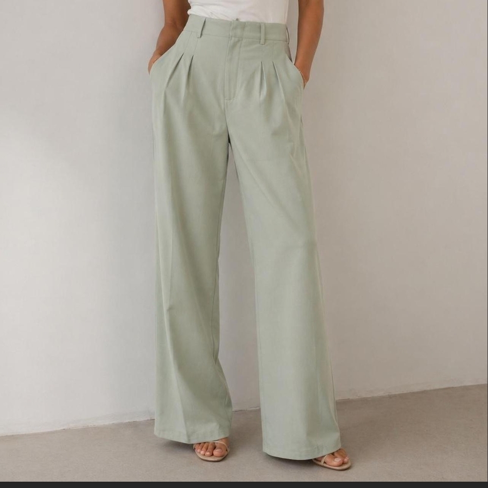 NWT Emory Park Wide Leg Pleated Pants in Mint Green Size L
